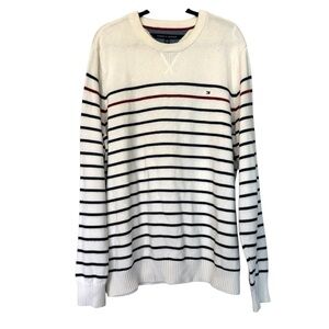 Tommy Hilfiger Striped Crewneck Sweater White & Navy Blue